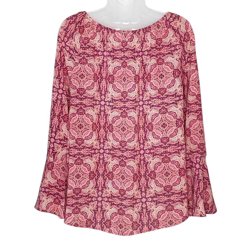 Sanctuary lyric bell sleeve sunset boho tie neck medallion blouse size medium - Picture 5 of 8